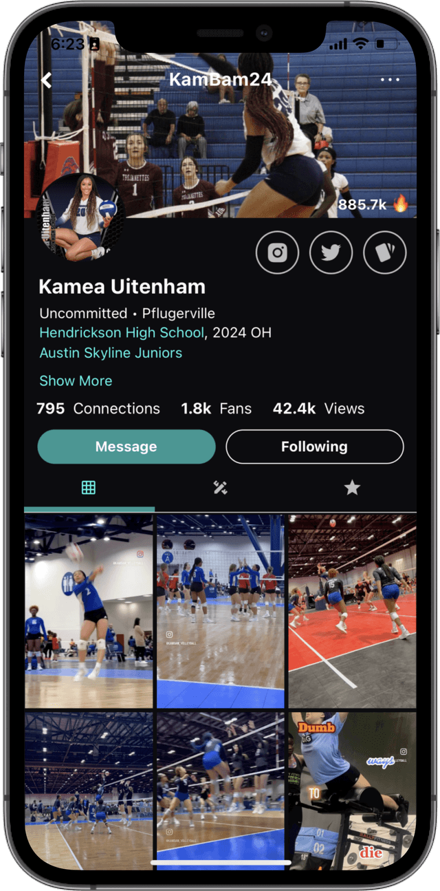 Press Sports app screenshot showing female athlete profile
