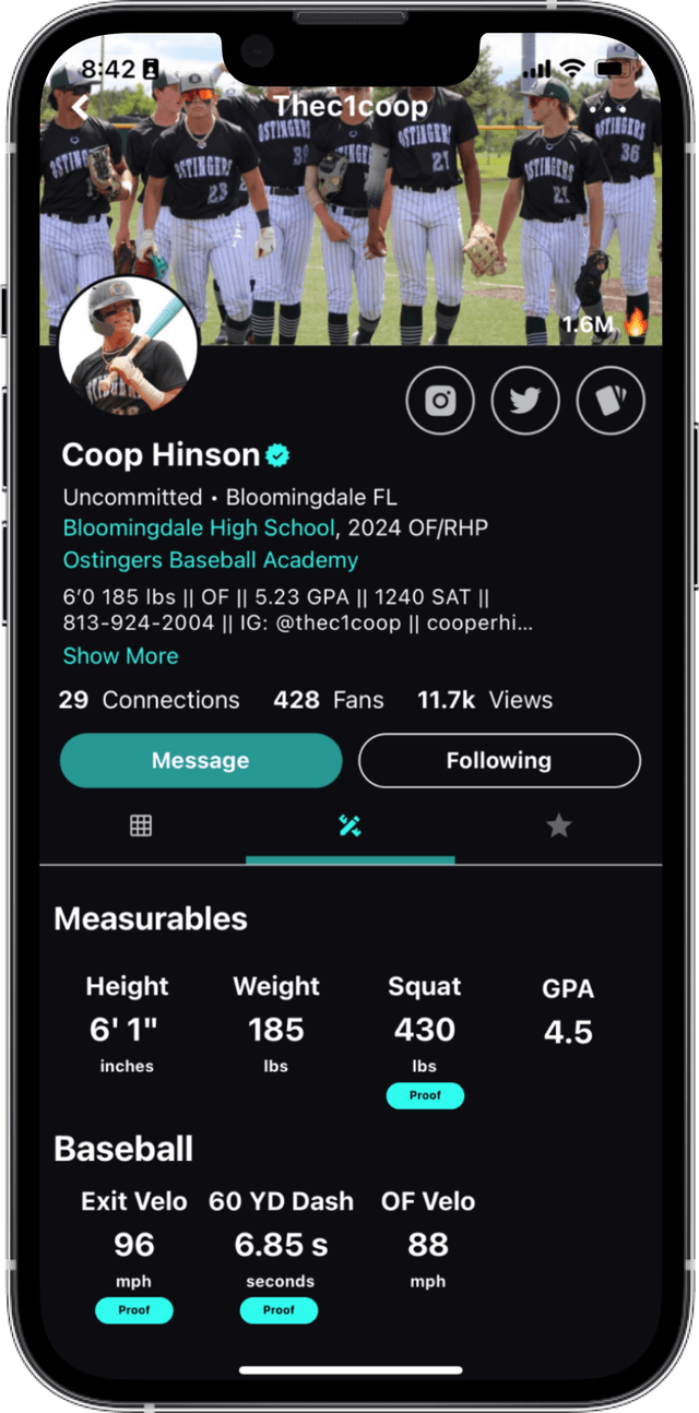 Press Sports app screenshot showing male athlete profile